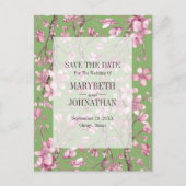 ピンクのさくらんぼの花のフローラ日付を保存 インビテーションポストカード (正面)