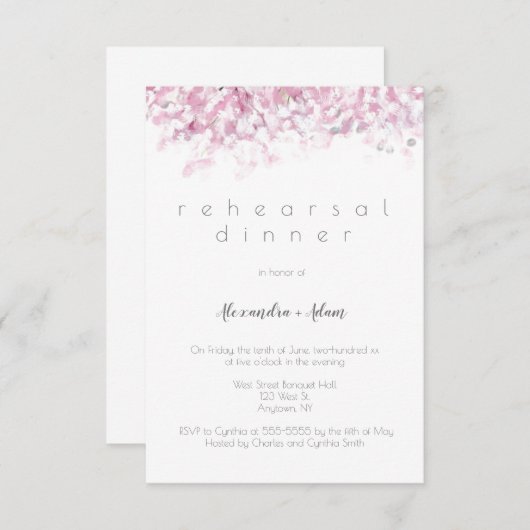 ピンクのさくらんぼの花のリハーサルのディナー招待状 招待状 (正面/裏面)