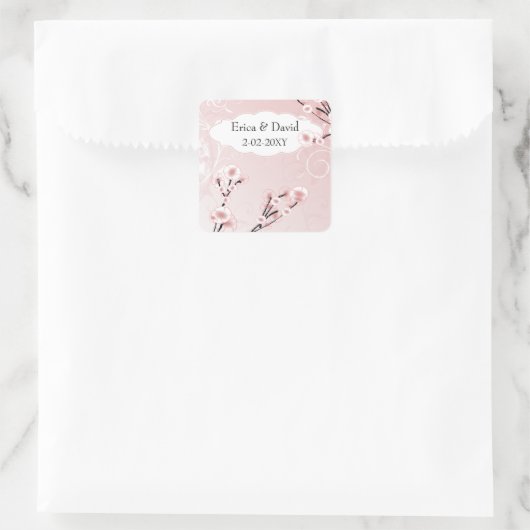 ピンクのさくらんぼの花の封筒シール スクエアシール (バッグ)