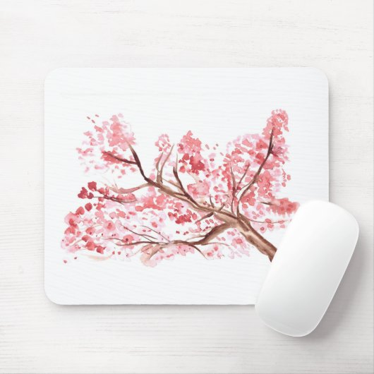 ピンクのさくらんぼの花の絵画水色 マウスパッド (マウス)