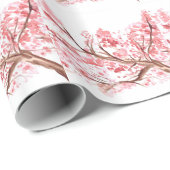 ピンクのさくらんぼの花の絵画水色 ラッピングペーパー (ロールコーナー)