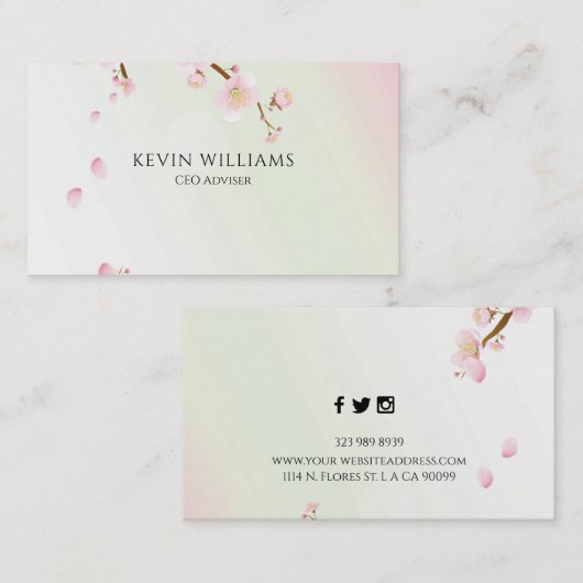 ピンクのさくらんぼの花の背景 名刺 (正面/裏面)