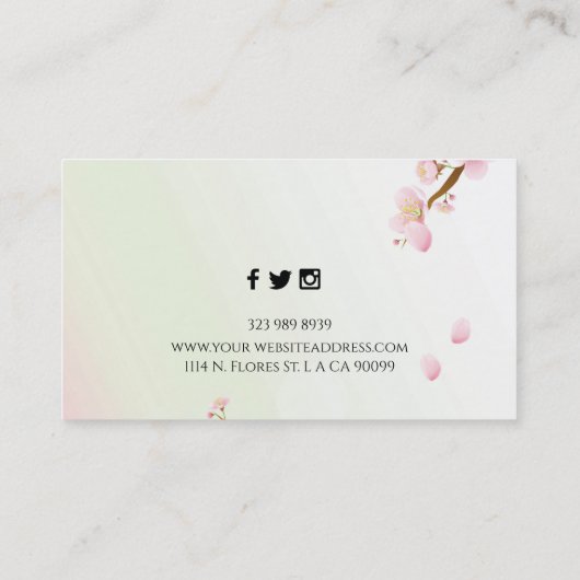 ピンクのさくらんぼの花の背景 名刺 (裏面)