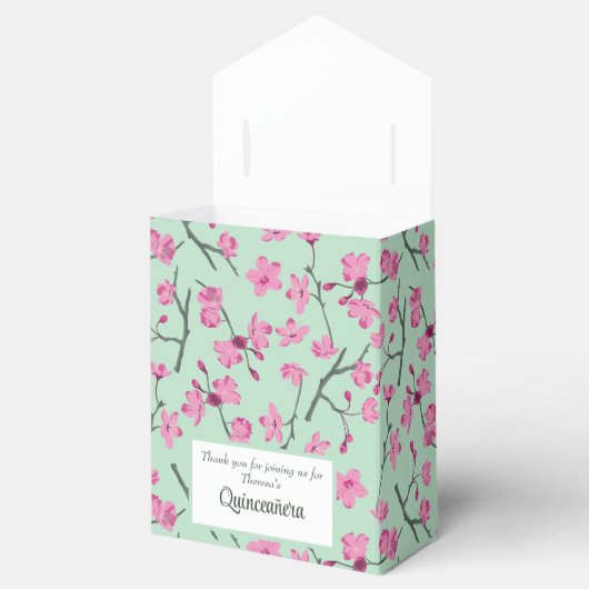 ピンクのさくらんぼの花ミントグリーンキンセアニェラ フェイバーボックス (オープン)