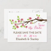 ピンクのさくらんぼの花春の結婚式日付を保存 案内ポストカード (正面/裏面)