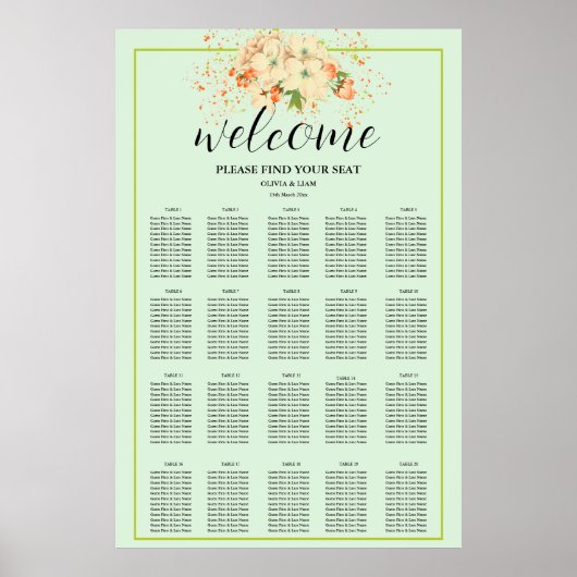 ピンクのさくらんぼの花結婚のシーティングチャート ポスター (正面)