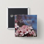 ピンクのさくらんぼの花結婚のボタン 缶バッジ (正面&裏面)