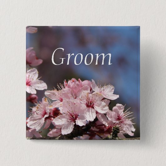 ピンクのさくらんぼの花結婚のボタン 缶バッジ (正面)