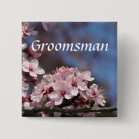 ピンクのさくらんぼの花結婚のボタン 缶バッジ (正面)