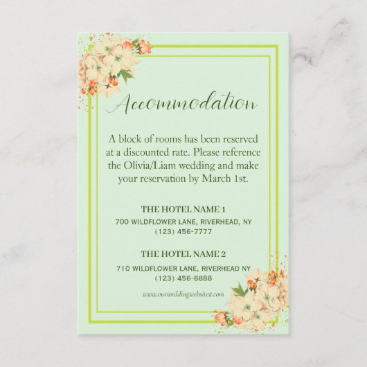 ピンクのさくらんぼの花結婚の宿泊施設 エンクロージャーカード (正面)