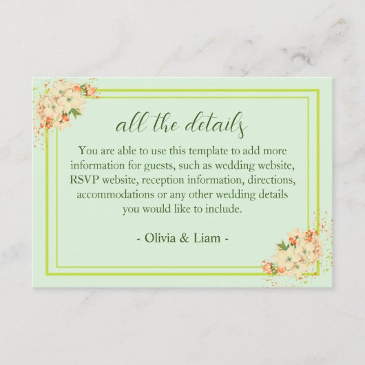 ピンクのさくらんぼの花結婚の詳細 エンクロージャーカード (正面)