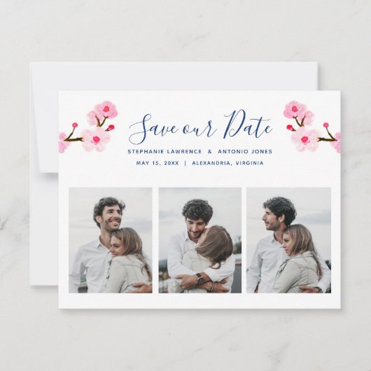 ピンクのさくらんぼの花3枚 セーブザデート (正面)