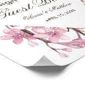 ピンクのさくらんぼの花。ゲストブック結婚のサイン ポスター (角)