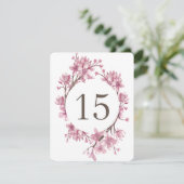 ピンクのさくらんぼの花。フローラ結婚のテーブル番号 招待状 (スタンド正面)