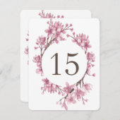 ピンクのさくらんぼの花。フローラ結婚のテーブル番号 招待状 (正面/裏面)