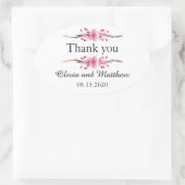 ピンクのさくらんぼの花。フローラ結婚の感謝 楕円形シール (バッグ)