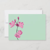 ピンクのさくらんぼの花、ミントグリーン写真 サンキューカード (裏面)