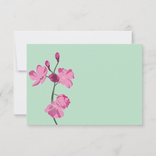 ピンクのさくらんぼの花、ミントグリーン写真 サンキューカード (裏面)