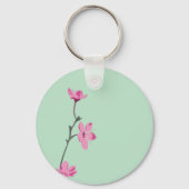 ピンクのさくらんぼの花、ミントグリーン、写真 キーホルダー (裏面)