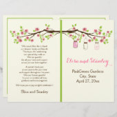 ピンクのさくらんぼの花、メイソンジャースの結婚式プログラム (正面/裏面)