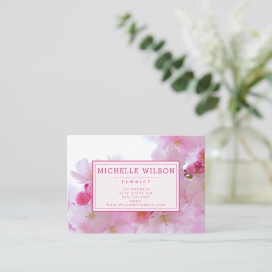 ピンクのさくらんぼの花 – 写真 名刺 (スタンド正面)