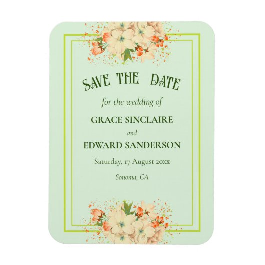 ピンクのさくらんぼの花、日付を保存 マグネット (縦)