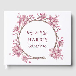 ピンクのさくらんぼの花/桜。春結婚フローラ ゲストブック