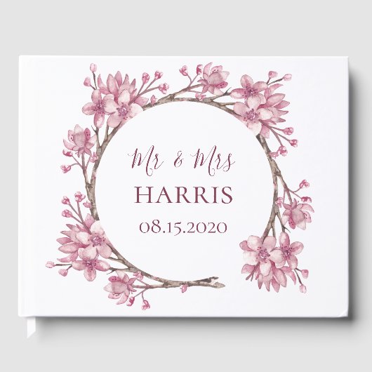 ピンクのさくらんぼの花/桜。春結婚フローラ ゲストブック (正面)