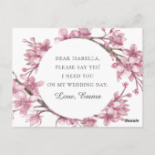 ピンクのさくらんぼの花。私の花嫁のメイドになってくれないか？ ポストカード (裏面)