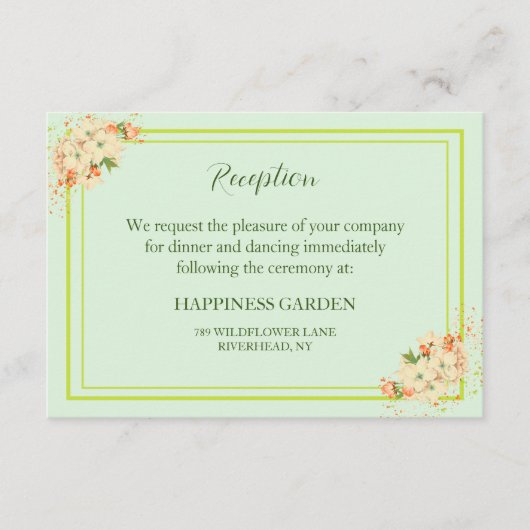 ピンクのさくらんぼの花、結婚式の披露宴 エンクロージャーカード (正面)