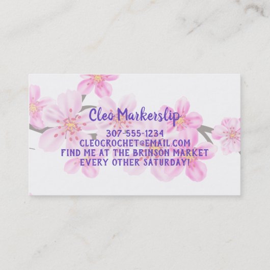 ピンクのさくらんぼはニット編み物針を咲かせる 名刺 (裏面)