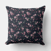 ピンクのさくらんぼはネイビーの青い模様で咲く クッション (正面)