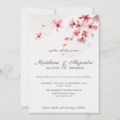 ピンクのさくらんぼフローラロマンチック結婚な 招待状 (正面)