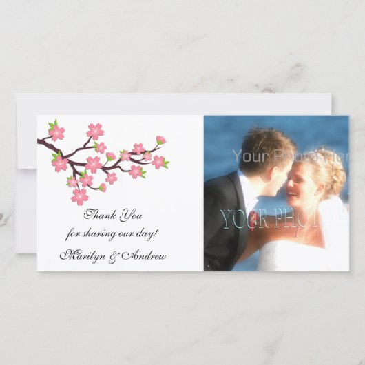 ピンクのさくらんぼブロッサムの写真カード サンキューカード (正面)