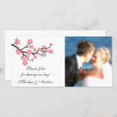 ピンクのさくらんぼブロッサムの写真カード サンキューカード (正面/裏面)