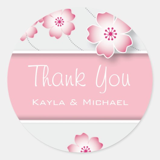 ピンクのさくらんぼブロッサムサンキューシール ラウンドシール (正面)