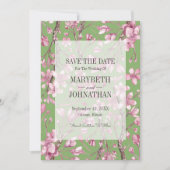 ピンクのさくらんぼブロッサムフローラ日付カードを保存 セーブザデート (正面)