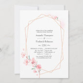 ピンクのさくらんぼブロッサム幾何リハーサルディナー 招待状 (正面)