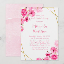 ピンクのさくらんぼブロッサム幾何学的バチェロレッテ 招待状