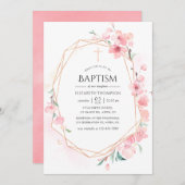 ピンクのさくらんぼブロッサム幾何学的バプテスマ 招待状 (正面/裏面)