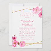 ピンクのさくらんぼブロッサム幾何学的婚約パーティイン 招待状 (正面)