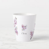 ピンクのさくらんぼ咲きセラミック カフェラテマグ (正面)
