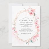 ピンクのさくらんぼ咲き幾何学確認 招待状 (正面)