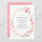 ピンクのさくらんぼ咲き幾何学確認 招待状 (正面/裏面)