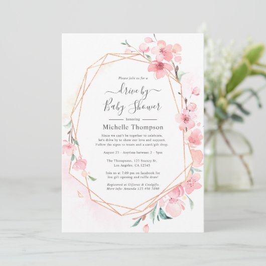 ピンクのさくらんぼ咲く幾何学的なドライブ（シャワー付） 招待状 (スタンド正面)