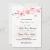 ピンクのさくらんぼ咲く最初の聖餐式 招待状 (正面)