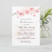 ピンクのさくらんぼ咲く最初の聖餐式 招待状 (スタンド正面)