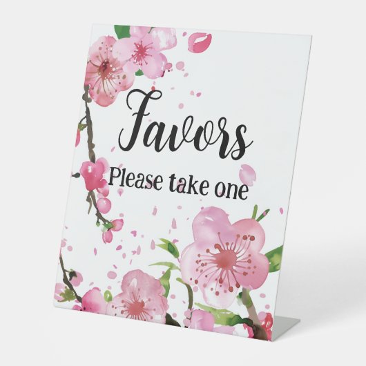 ピンクのさくらんぼ春フローラの好意を取る 台座サイン (正面)