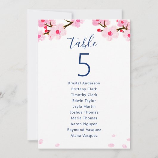 ピンクのさくらんぼ結婚のシーティングチャートカード (正面)