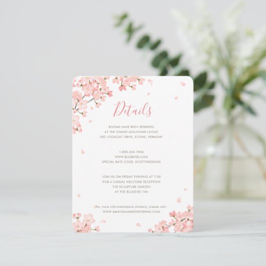 ピンクのさくらんぼ結婚の詳細エンクロージャカード 招待状 (スタンド正面)